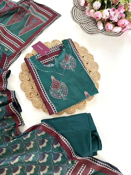 K141 - Cotton straight Kurti with pants and dupatta