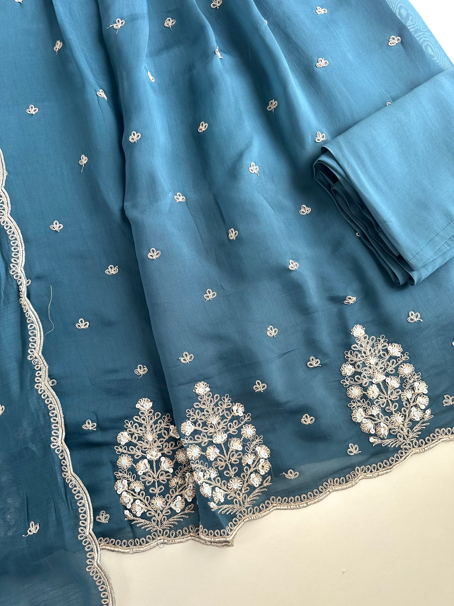 K487 - Mul Chanderi handwork Anarkali with pants and dupatta