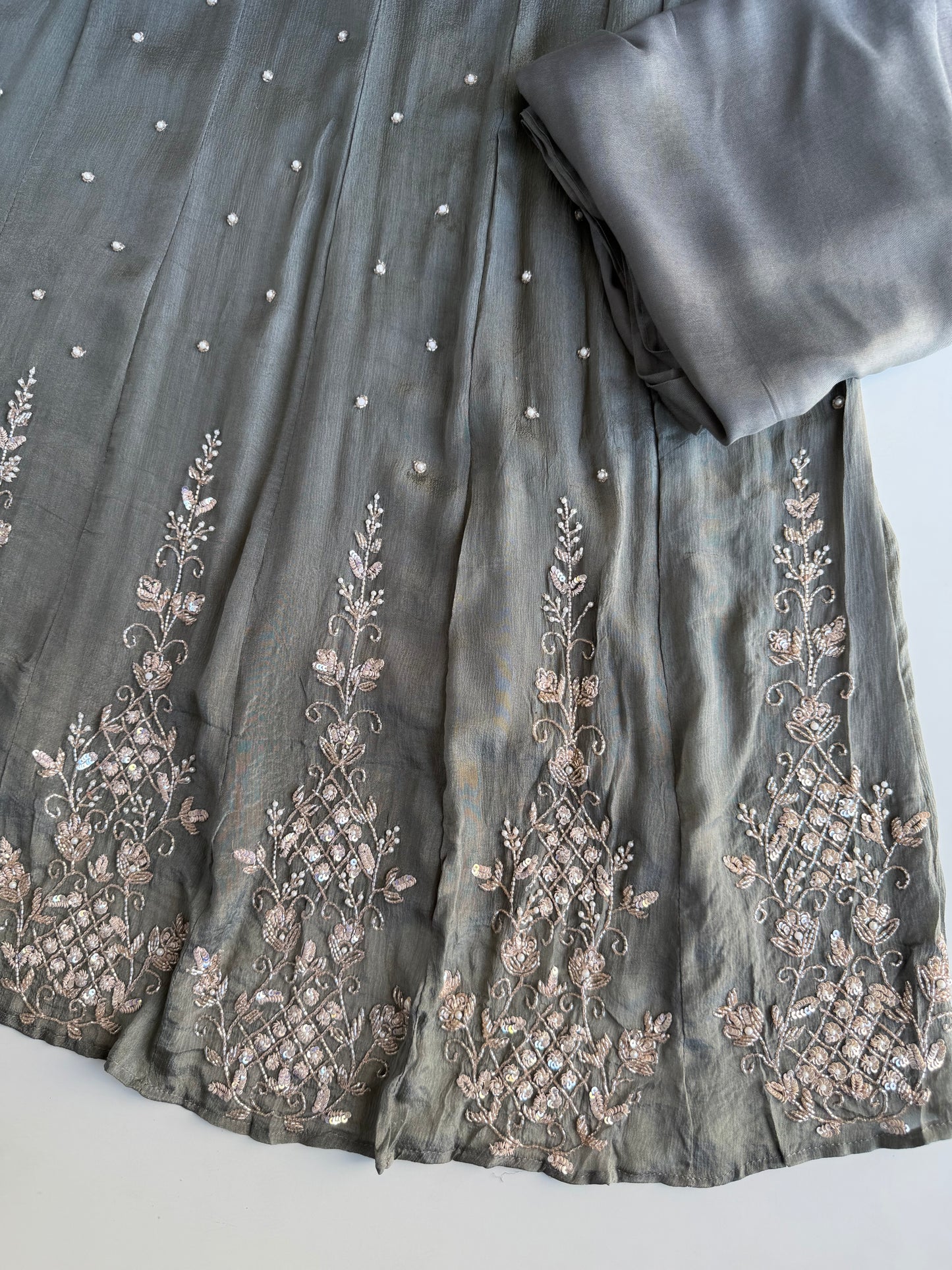 K282 - Chinnon heavy handwork Anarkali with pants and dupatta