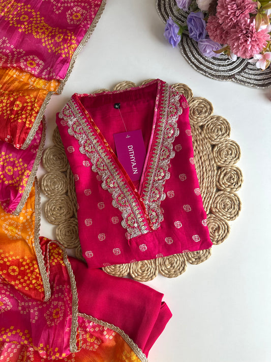 K109 - Jacquard silk straight kurti with pants and dupatta