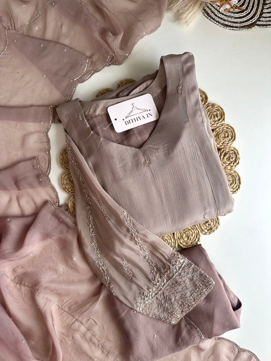 K488 - Pure Chinnon Handwork Anarkali with pants and dupatta