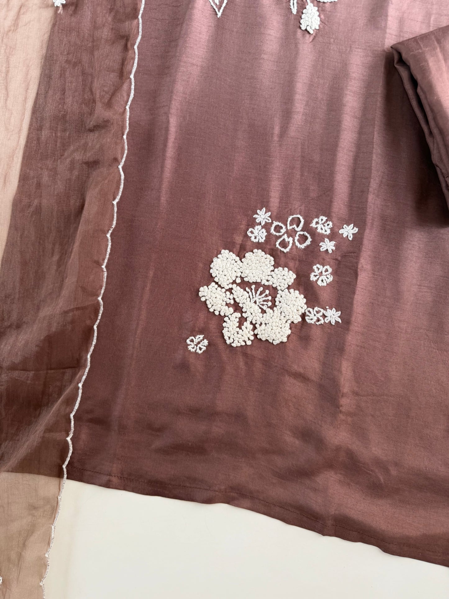 K634 - Russian silk embroidered straight Kurti with pants and dupatta
