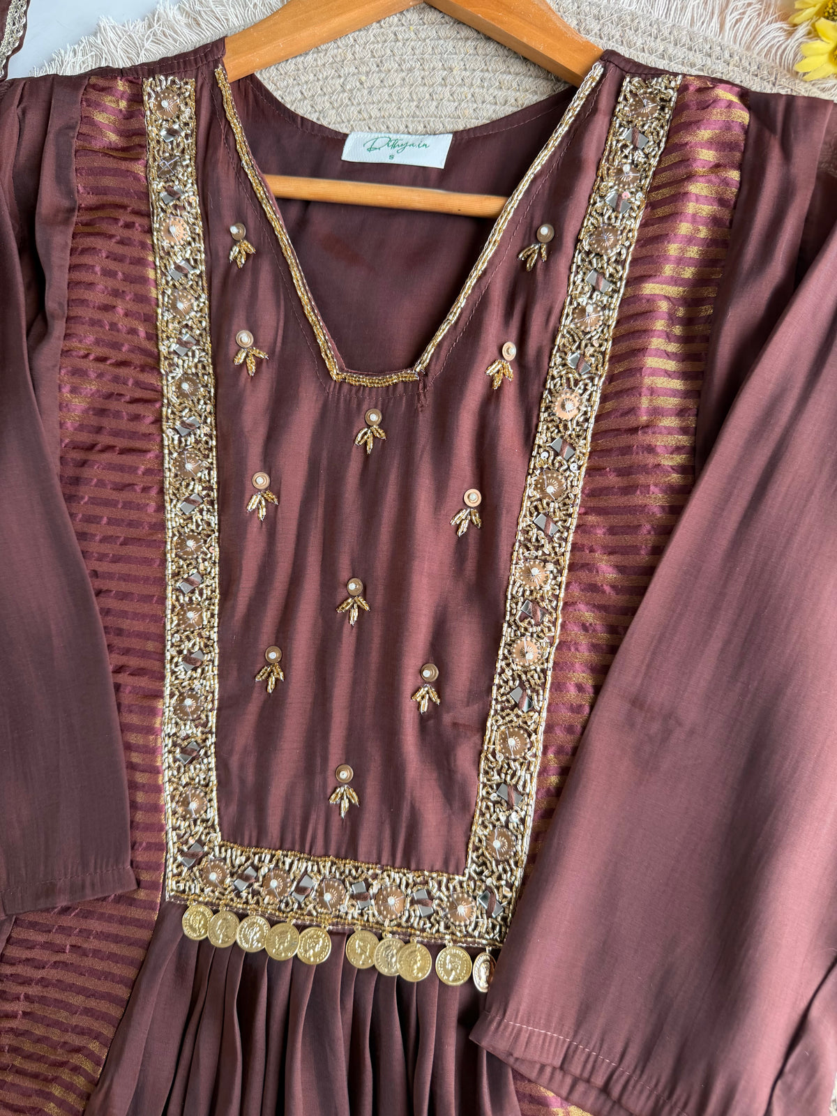 K039 - Surat Mul chanderi handwork Anarkali with pants and dupatta