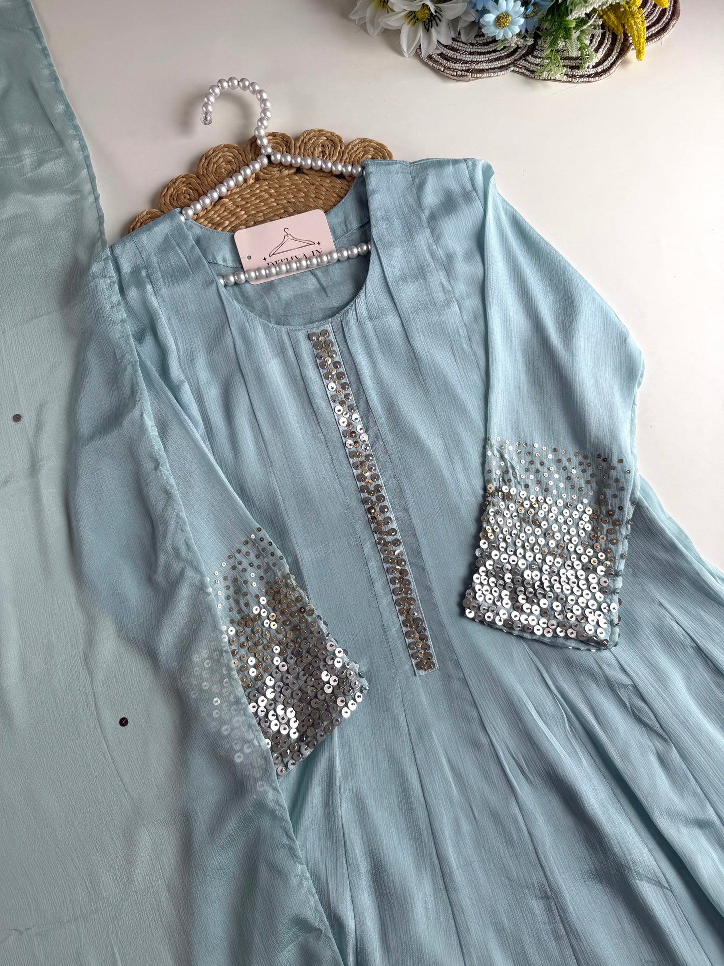 K237 - Pure Chinnon sequins Anarkali with pants and dupatta