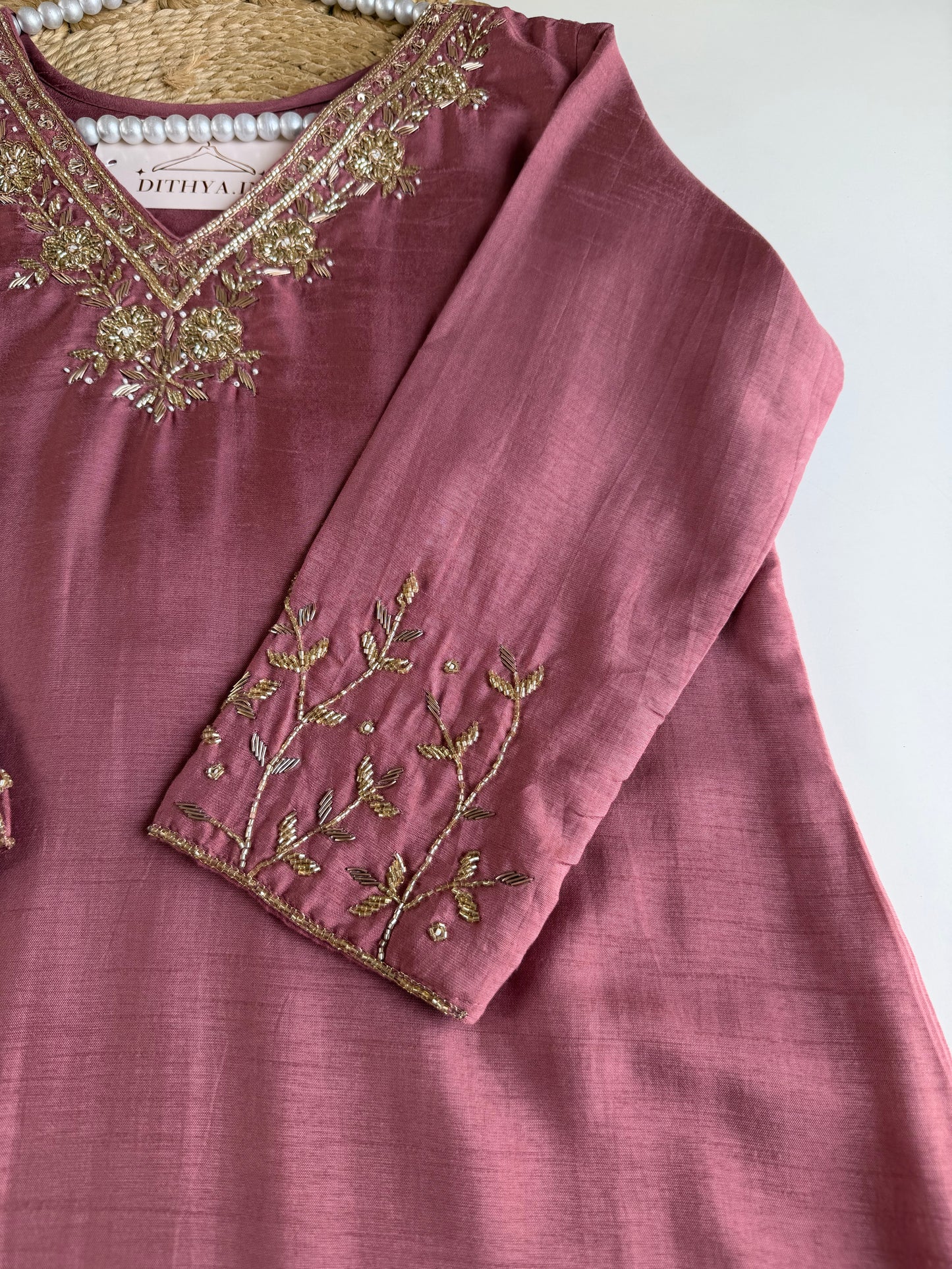 K661 - Russian silk handwork aline Kurti with pants and dupatta