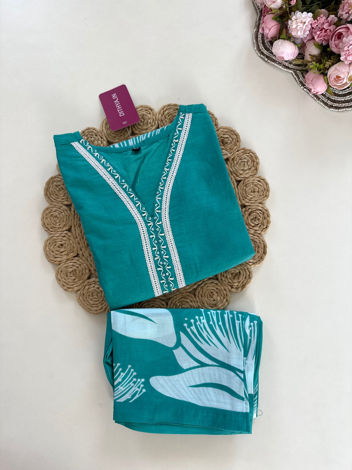 K401 - Cotton printed Aline Kurti with pants