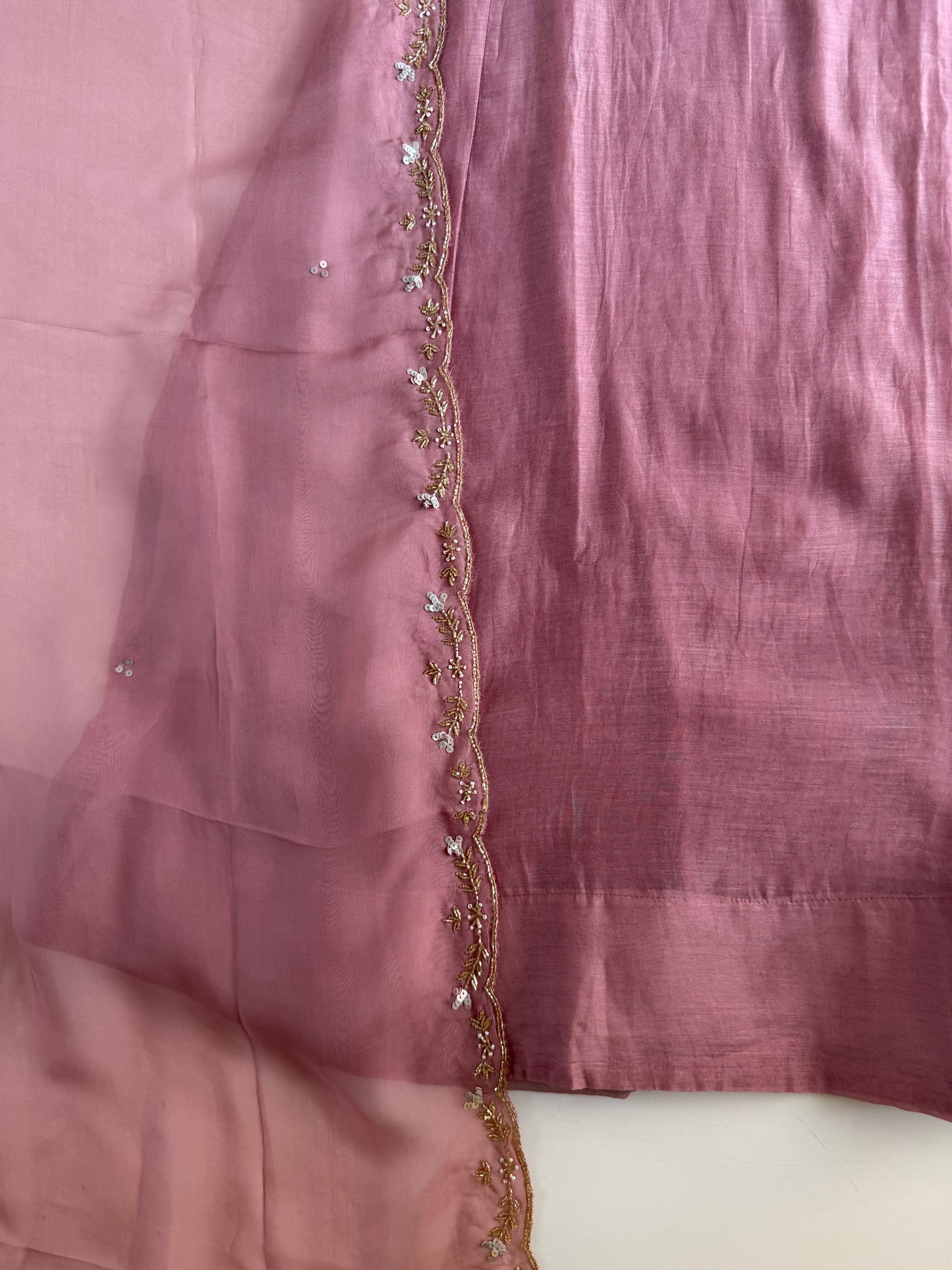 K248 - Mul chanderi handwork aline Kurti with pants and dupatta
