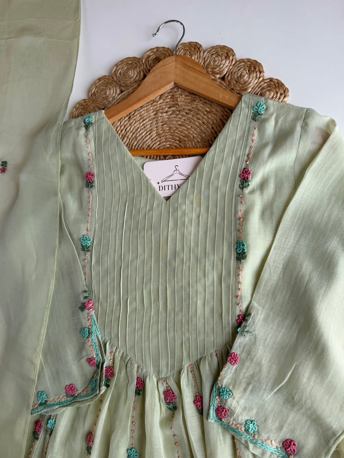 K171 - Mul chanderi embroidered Anarkali with pants and dupatta