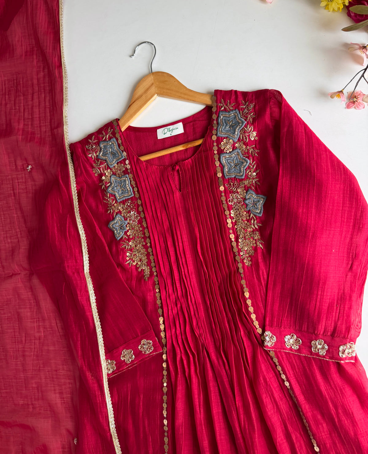 K271 - Mul chanderi handwork Anarkali with pants and dupatta