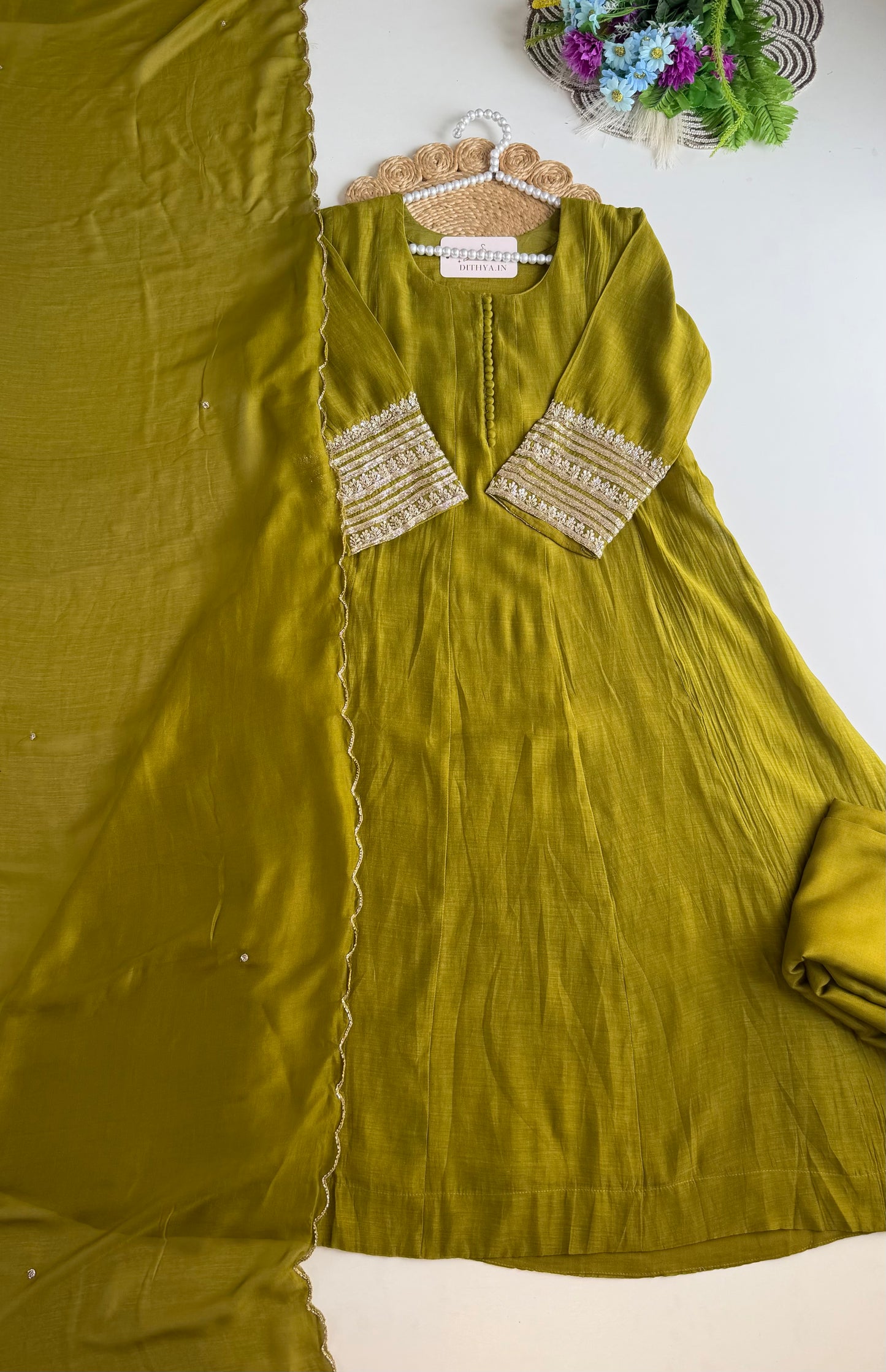 K002 - Mul chanderi handwork Anarkali with pants and dupatta