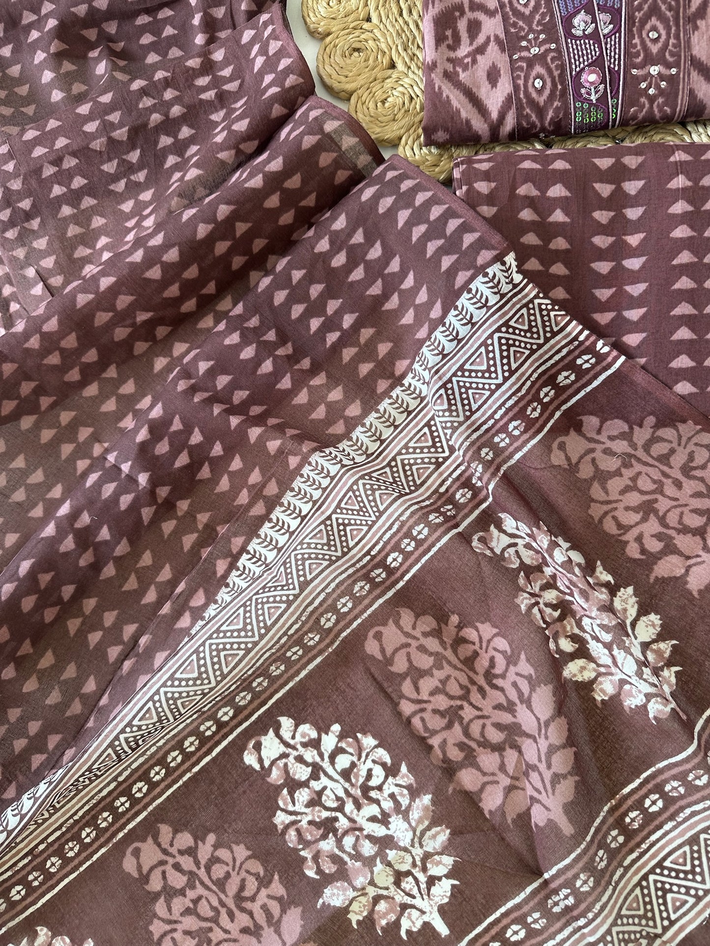 K367 - Mul cotton embroidered straight Kurti with pants and dupatta