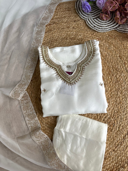 D022 -Russian silk straight kurti with pants and dupatta