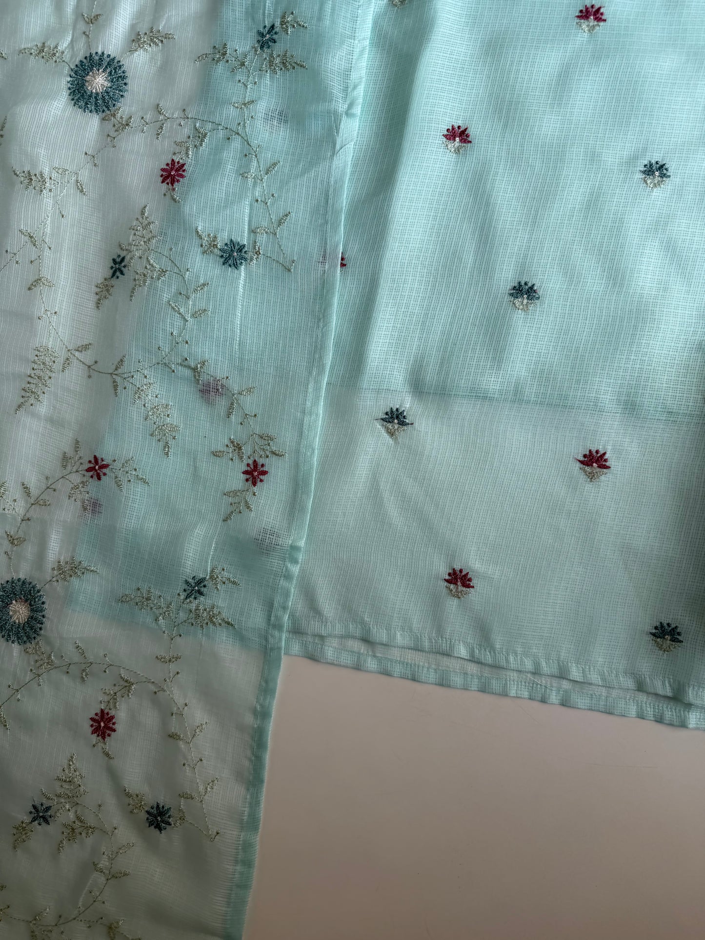 K028 - Kota doriya embroidered straight Kurti with pants and dupatta