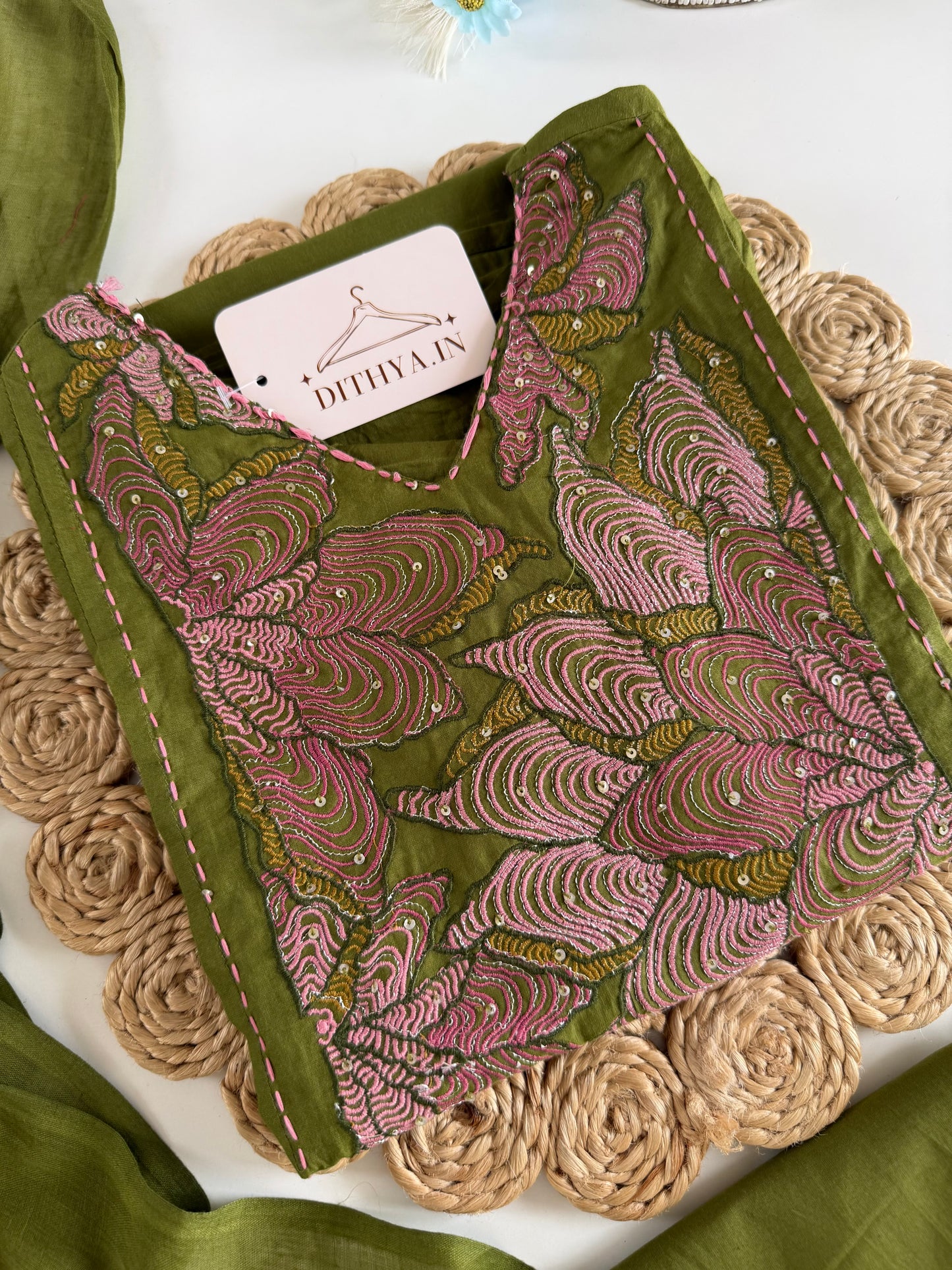 K497 - Cotton embroidered straight Kurti with pants and dupatta