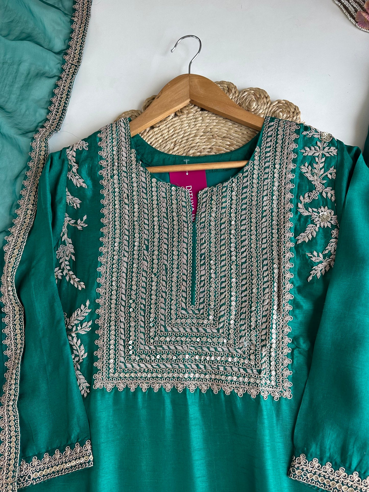 K199 - Russian silk handwork Kurti with sharara and dupatta