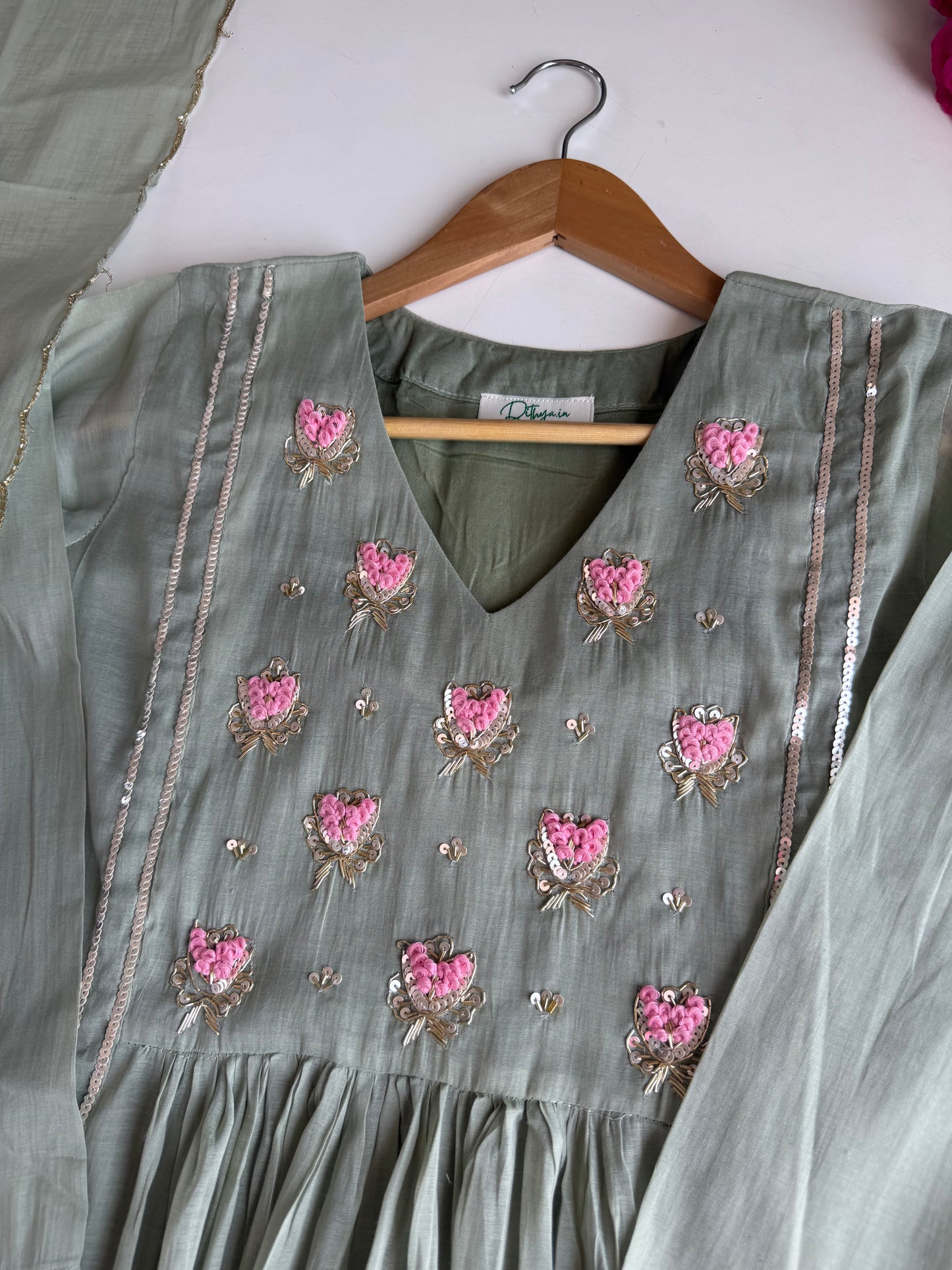 K640 - Surat Mul chanderi handwork Anarkali with pants and dupatta
