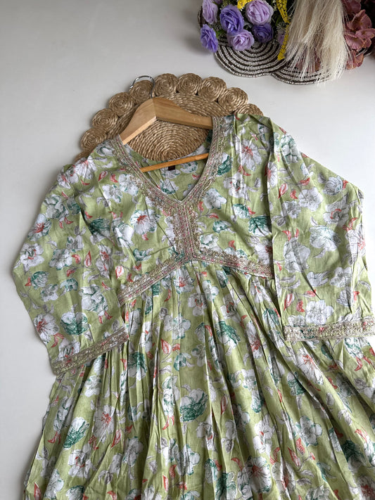 D135 - Muslin Alia cut Anarkali with pants and dupatta