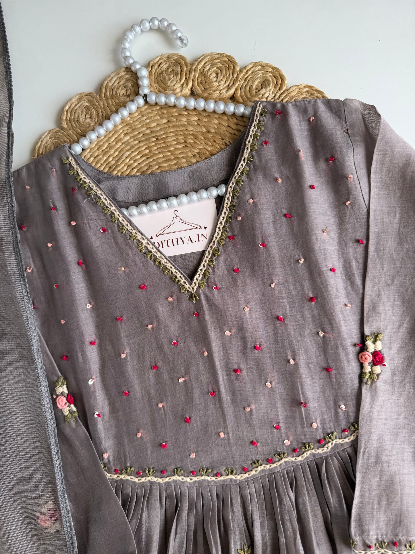 K562 - Mul chanderi embroidered Anarkali with pants and dupatta