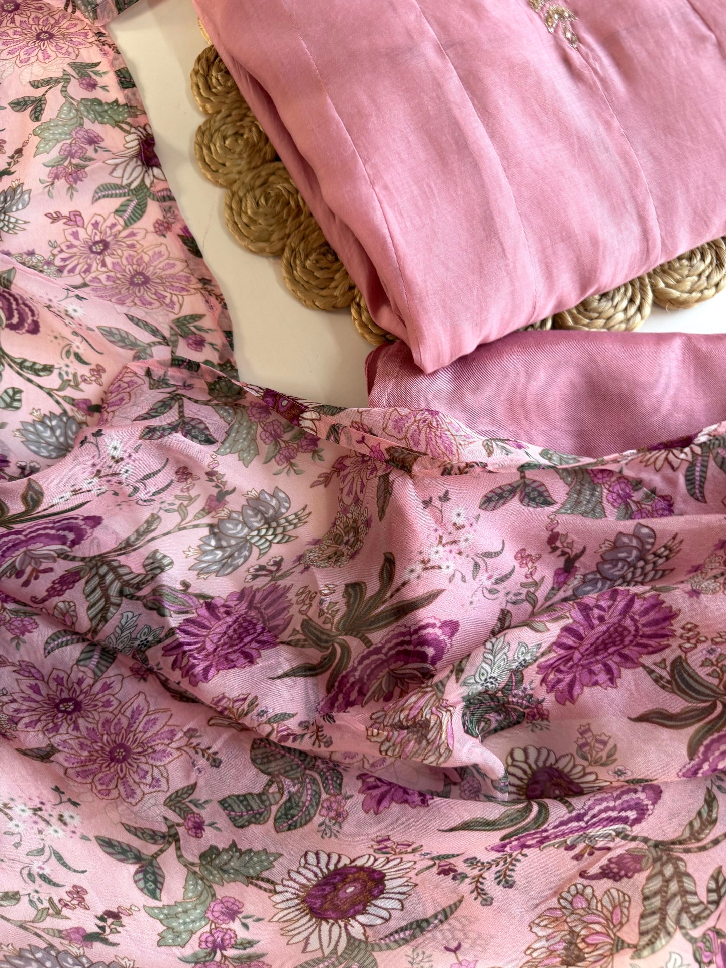 K557 - Surat Mul chanderi handwork Anarkali with pants and dupatta