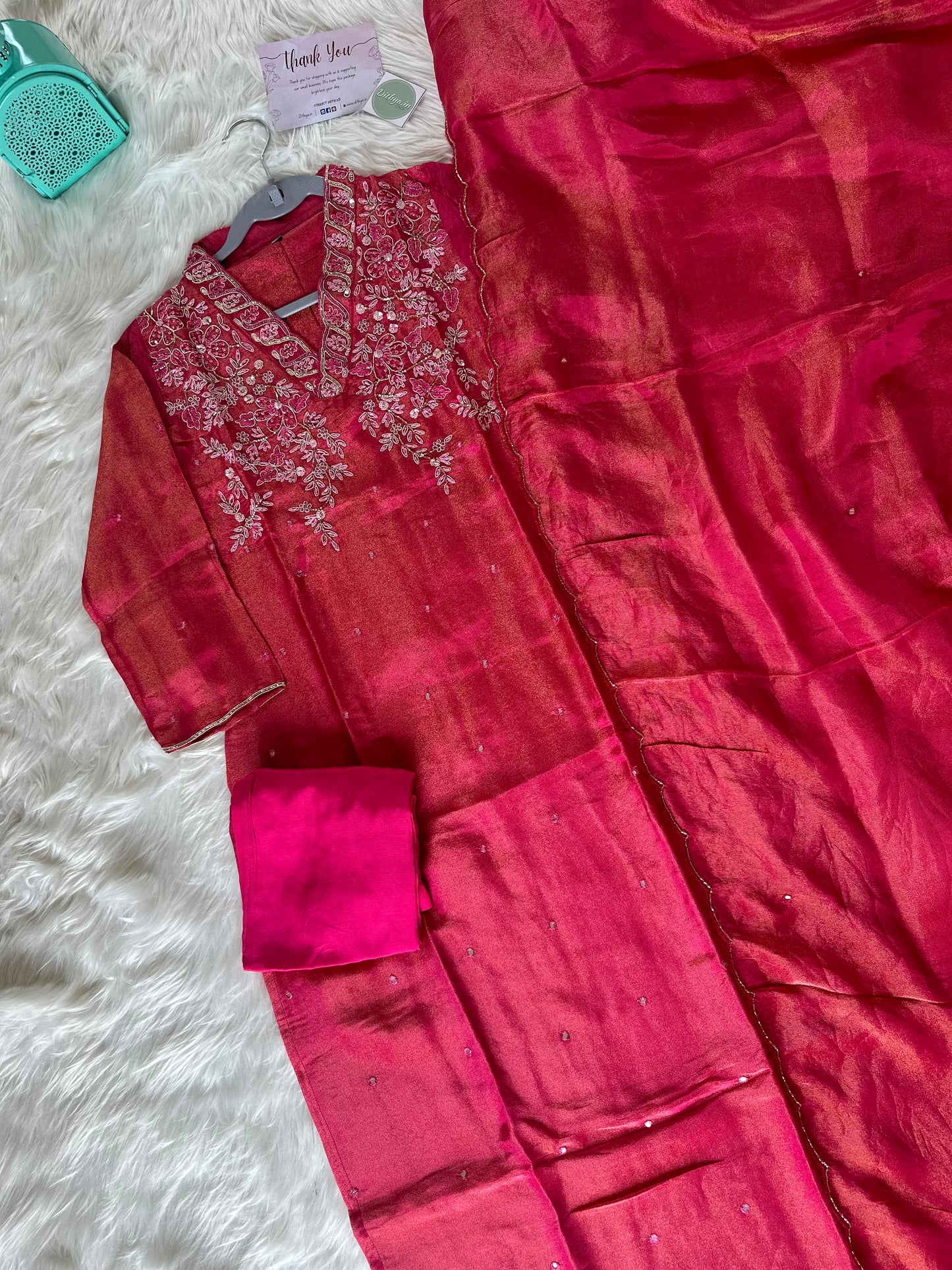 K055 - Tissue silk kurti with pants and dupatta