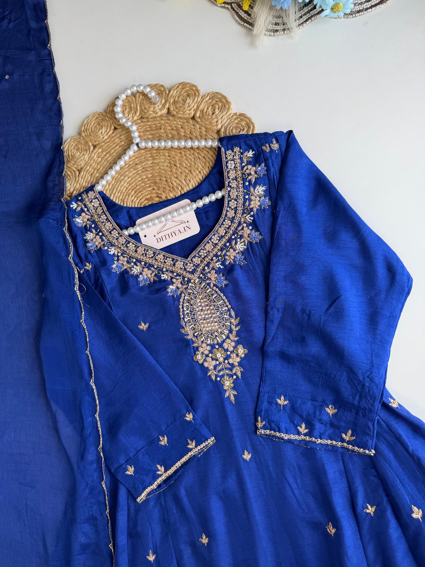 K206 - Russian silk handwork Anarkali with pants and dupatta