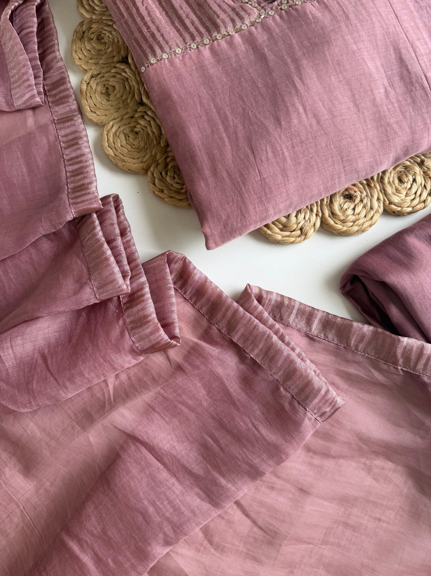 K166 - Mul chanderi zari Aline Kurti with pants and dupatta