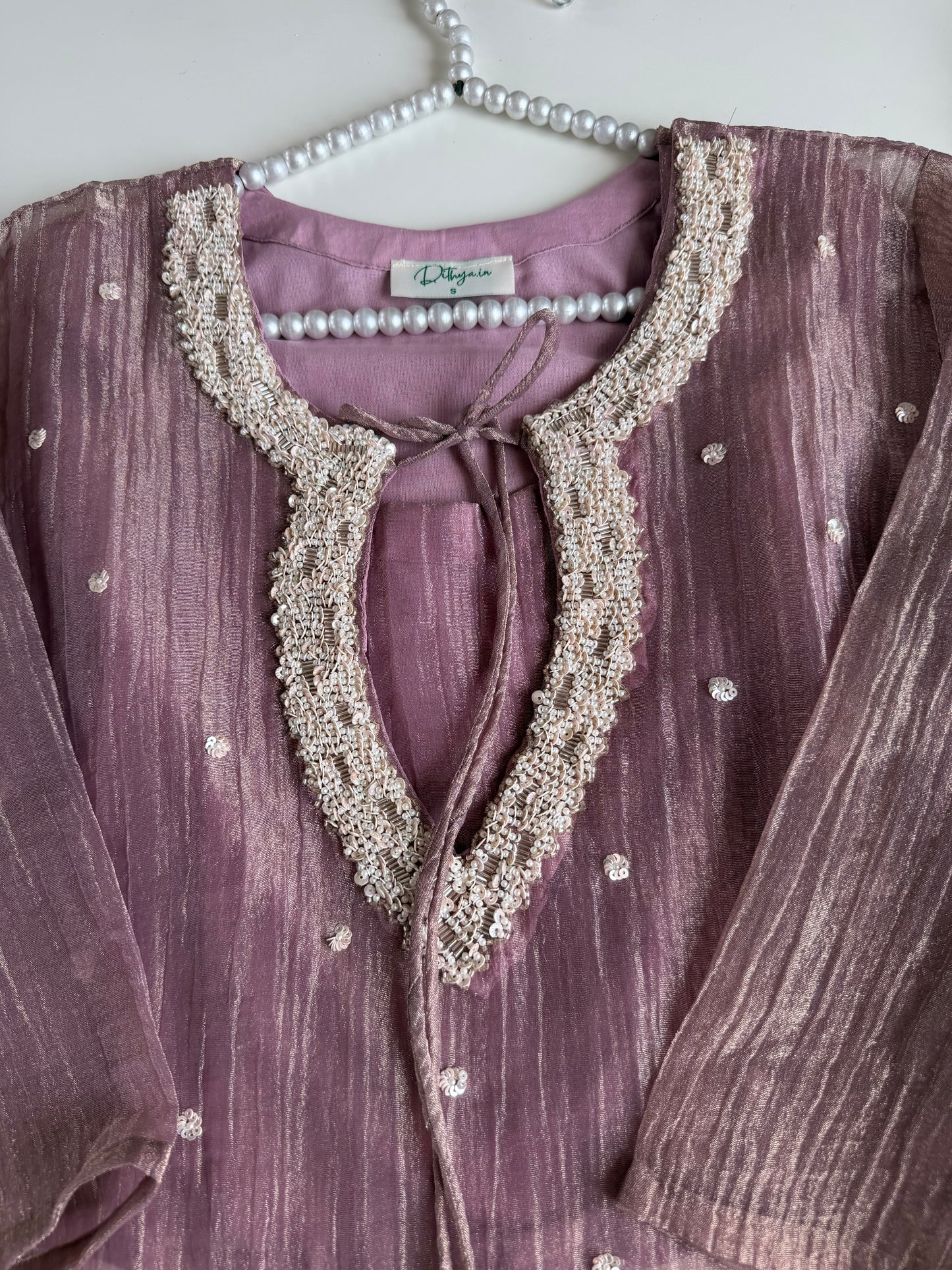 K734 - Tissue silk handwork aline Kurti with bustier and divider pants