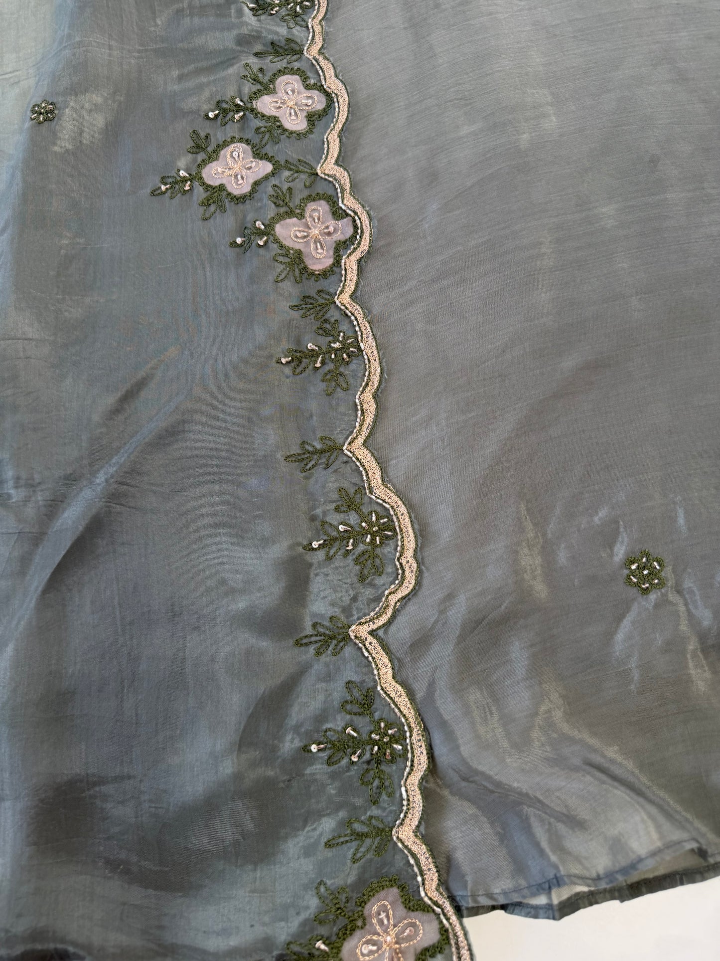 K191 - HO silk handwork aline Kurti with pants and dupatta