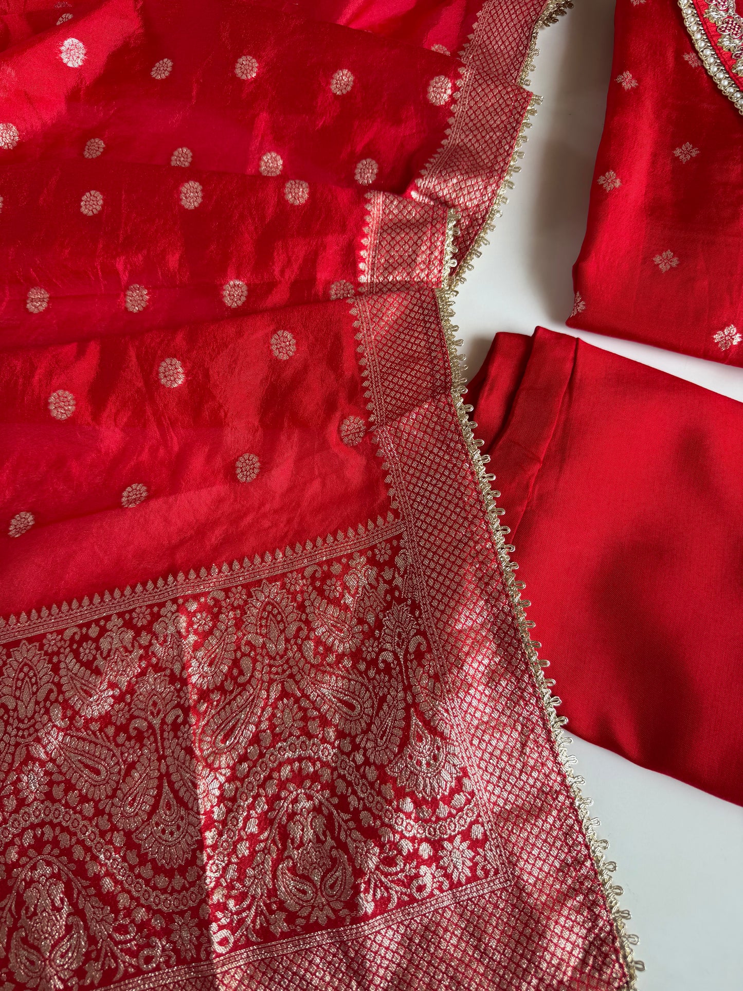 K519 - Jacquard silk straight Kurti with pants and dupatta in 2 colours