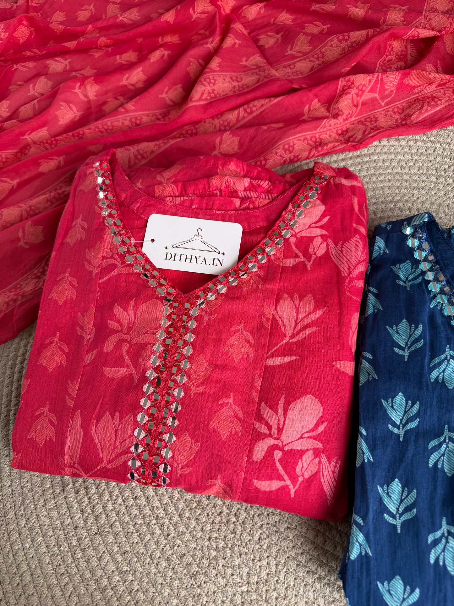K559 - Mul cotton printed Anarkali with pants and dupatta in 2 colours