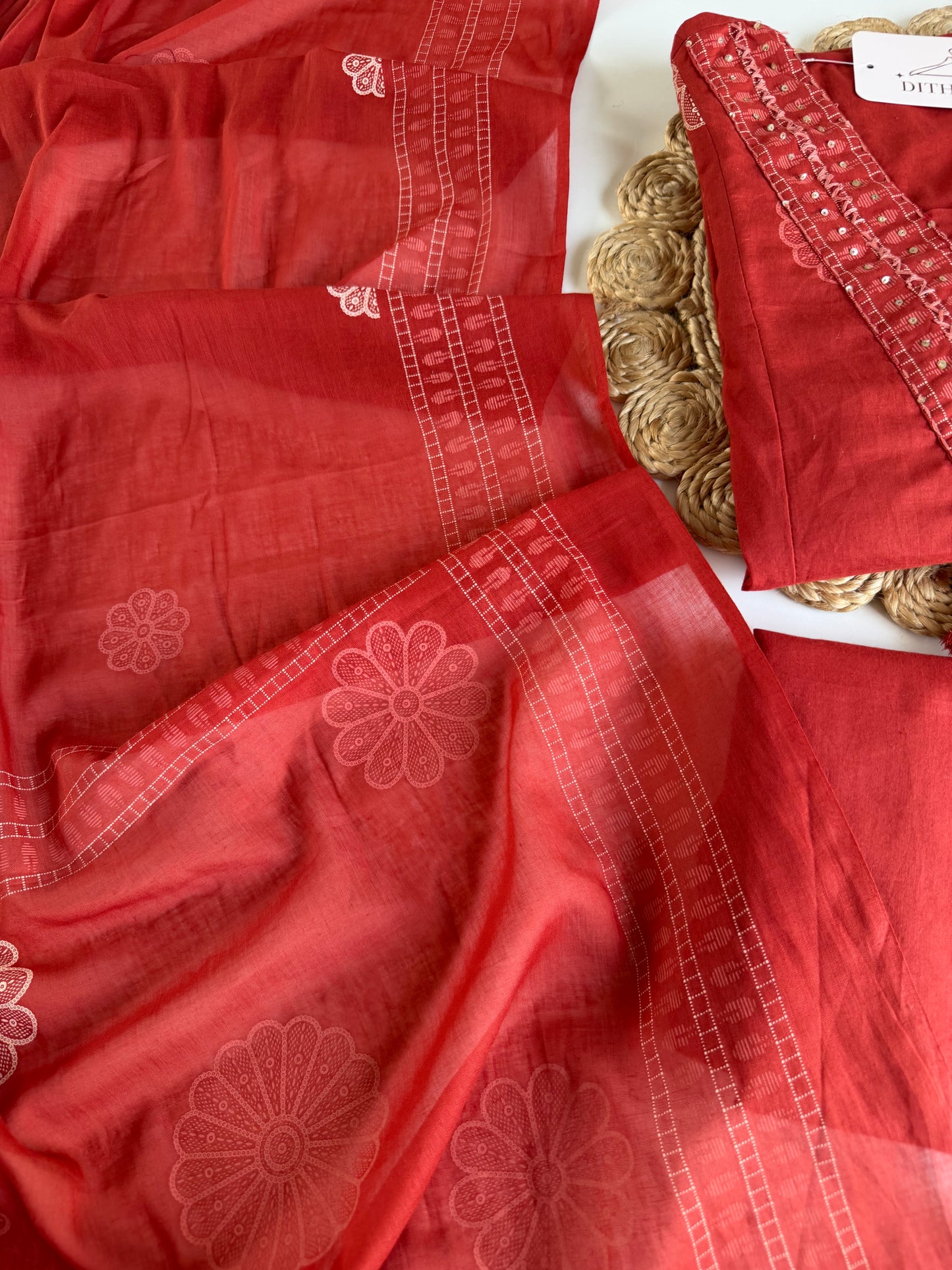 K657 - Mul cotton embroidered Aline Kurti with pants and dupatta in 2 colours