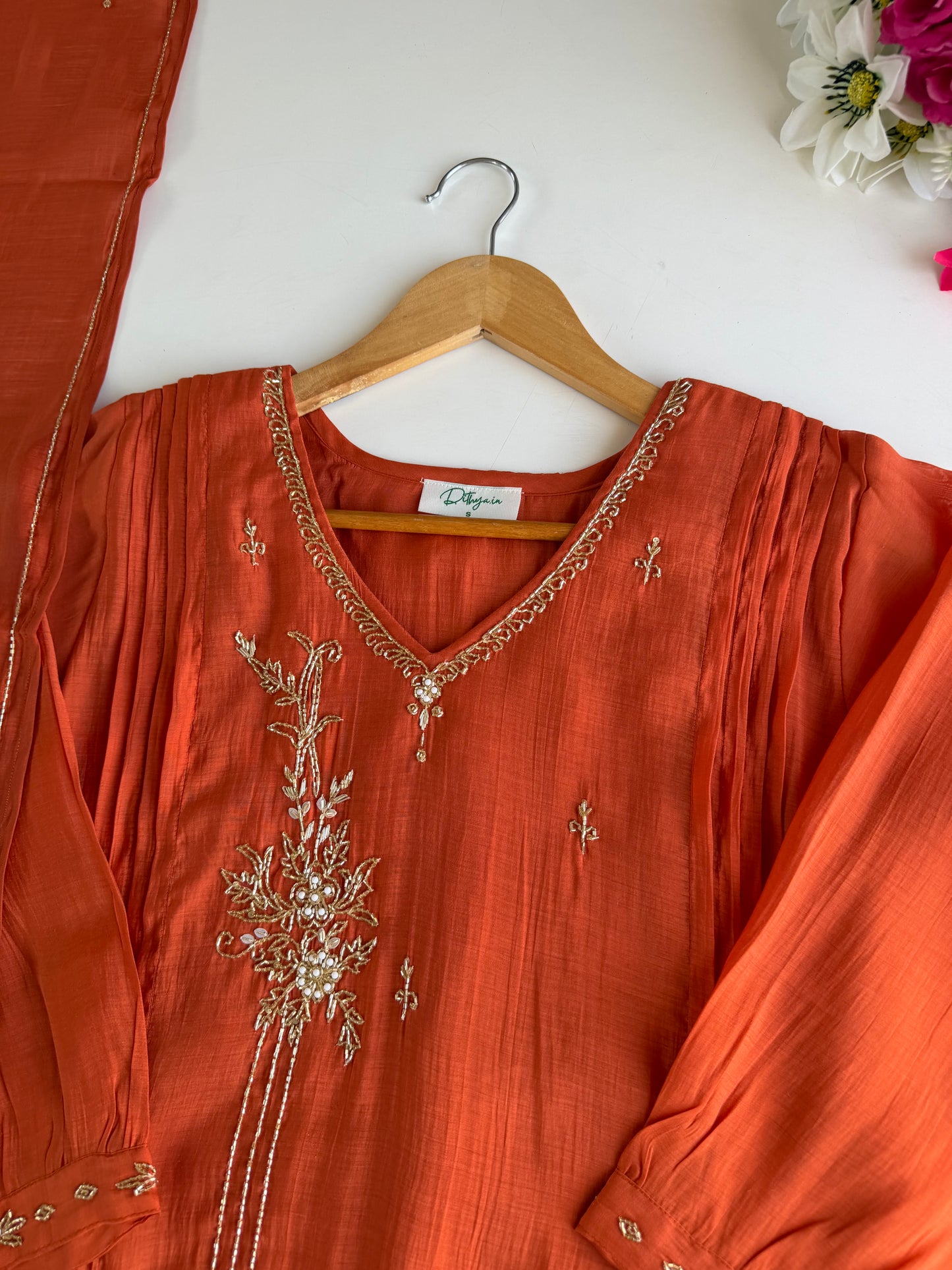 K575 - Surat Mul chanderi handwork Anarkali with pants and dupatta