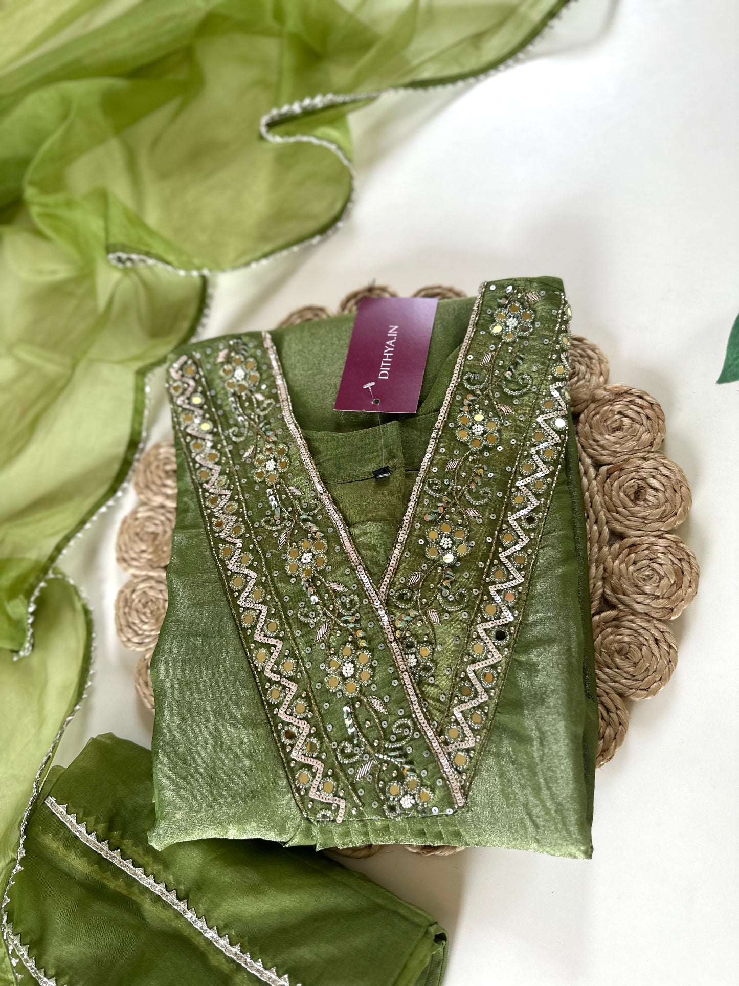 K112 - Shimmer Tissue silk Aline Anarkali with pants and organza dupatta .