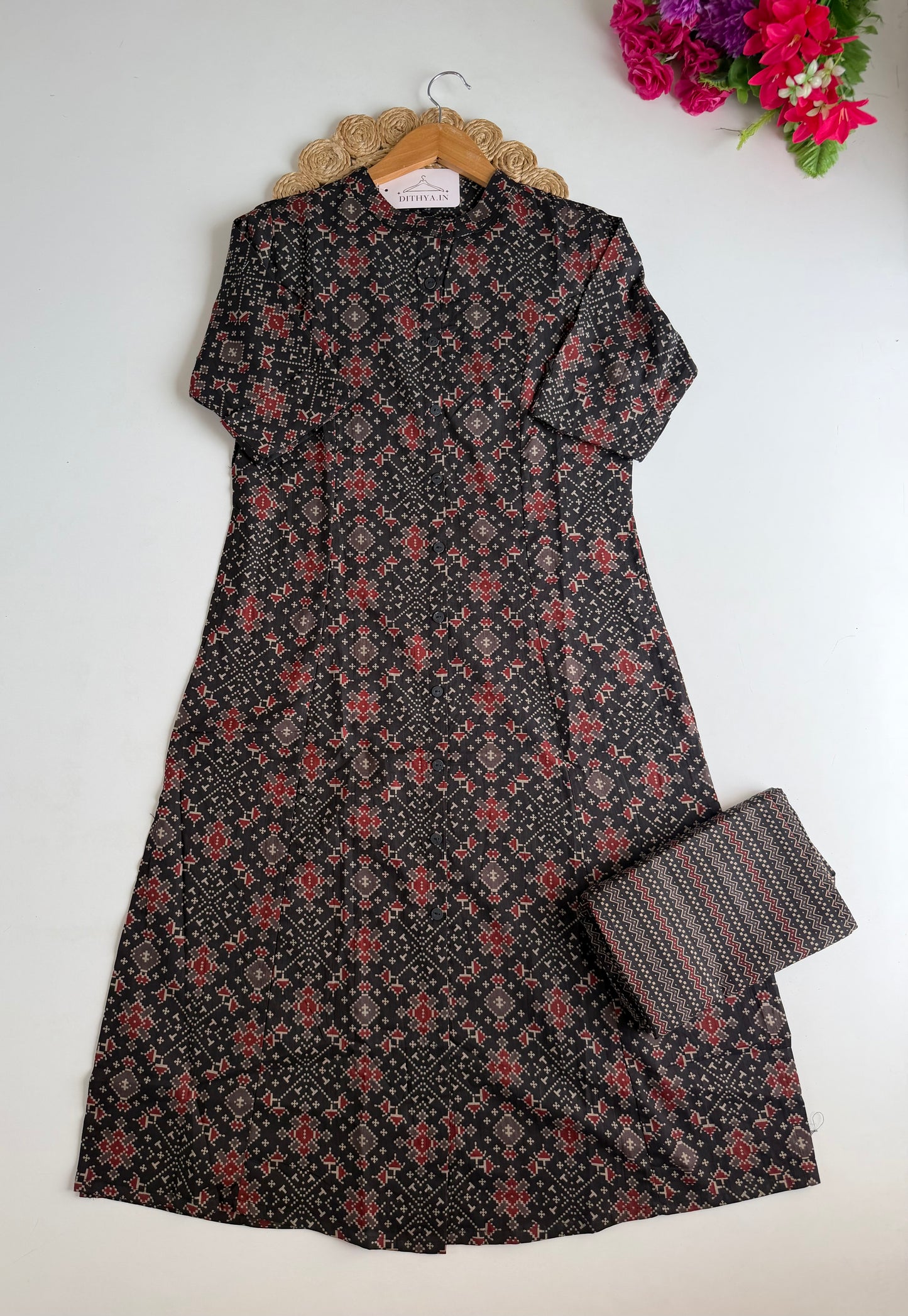 K524 - Mul cotton printed aline Kurti with pants