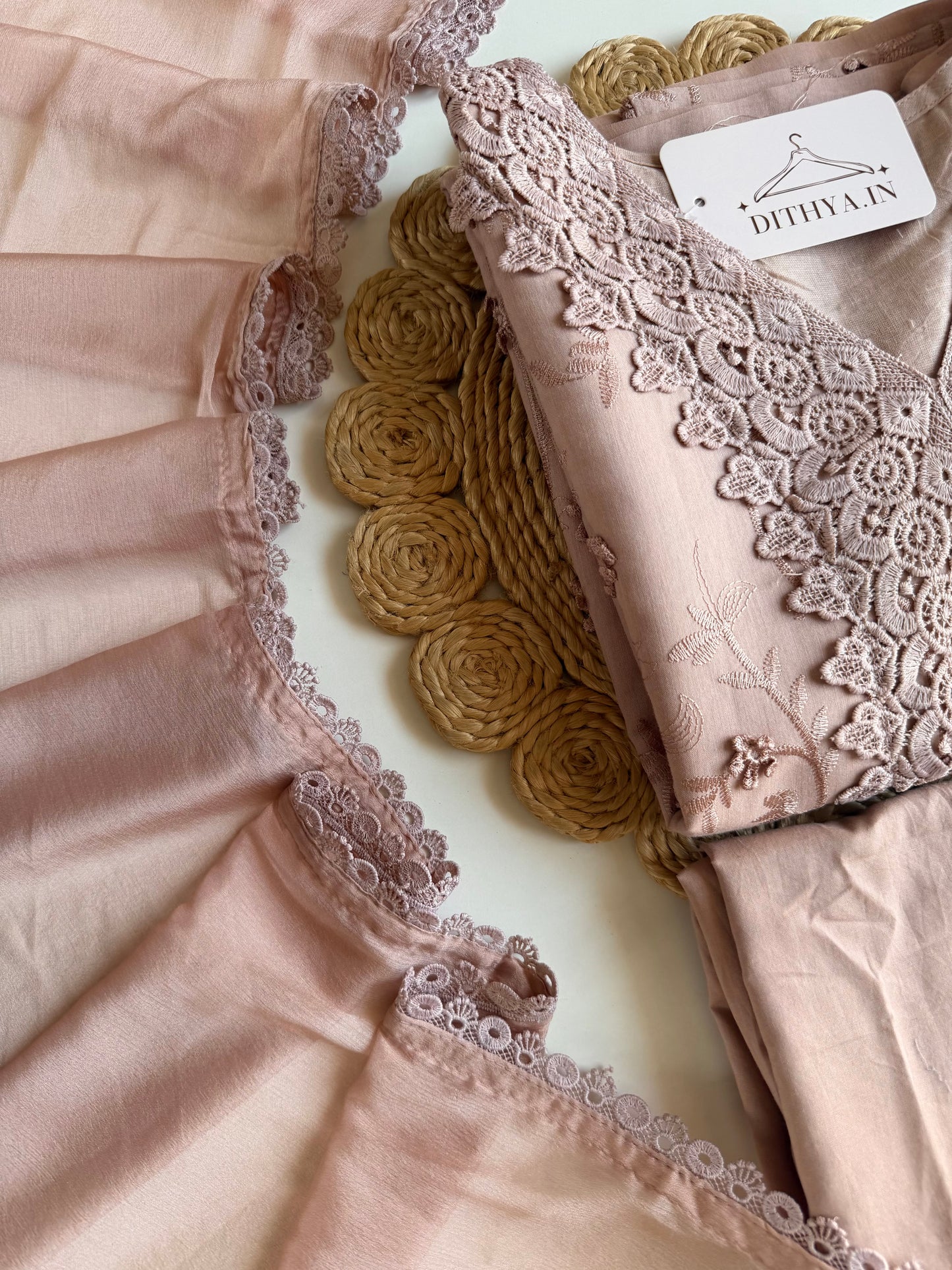 K551 - Mul chanderi 3D embroidered straight Kurti with pants and dupatta