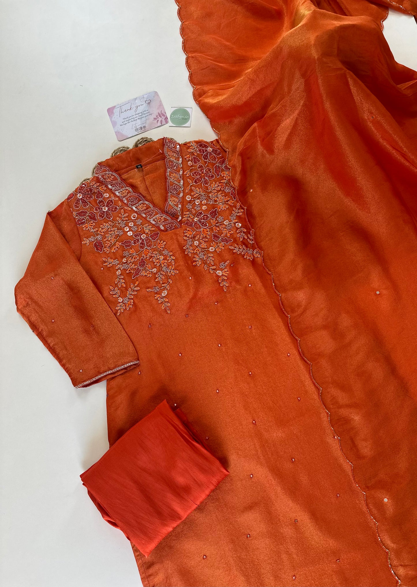 K057 - Tissue silk kurti with pants and dupatta