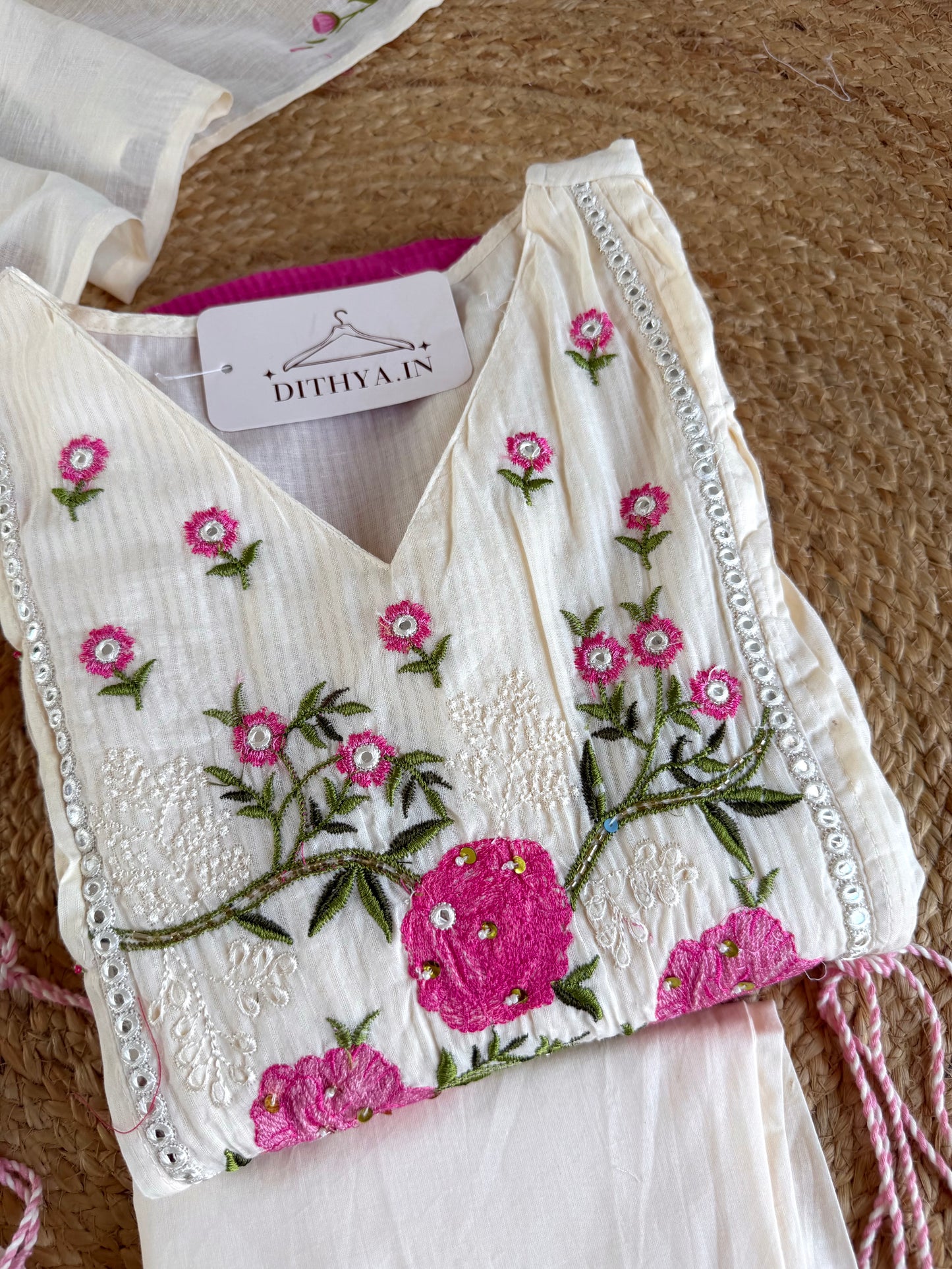 K659 - Mulmul cotton embroidered Anarkali with pants and dupatta