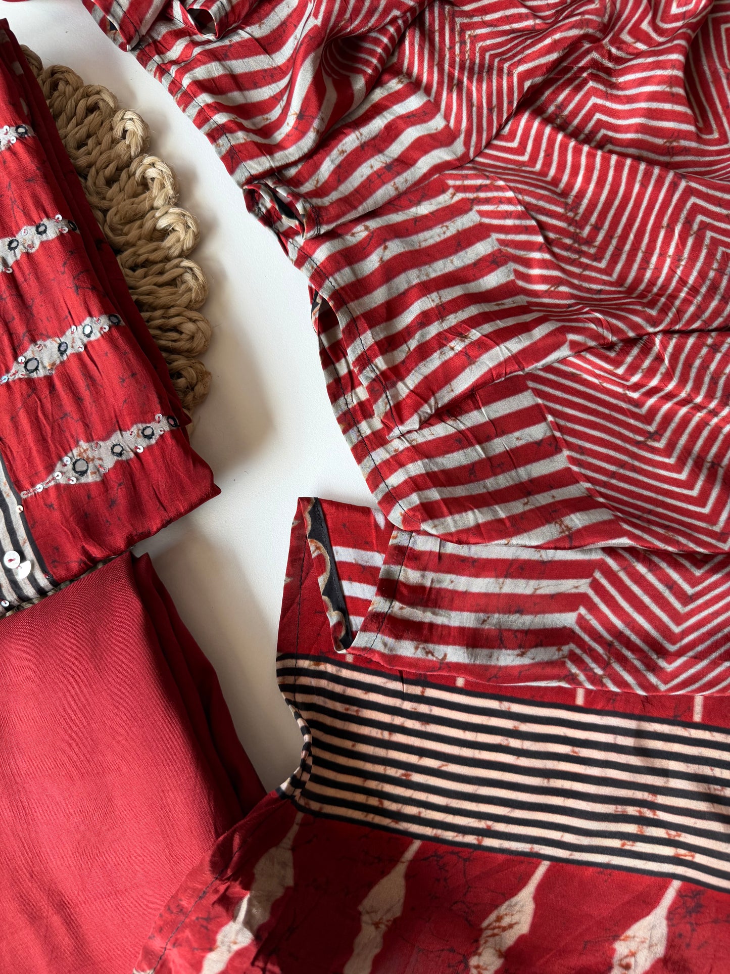 K145 - Pure crape Ajrakh straight Kurti with pants and dupatta