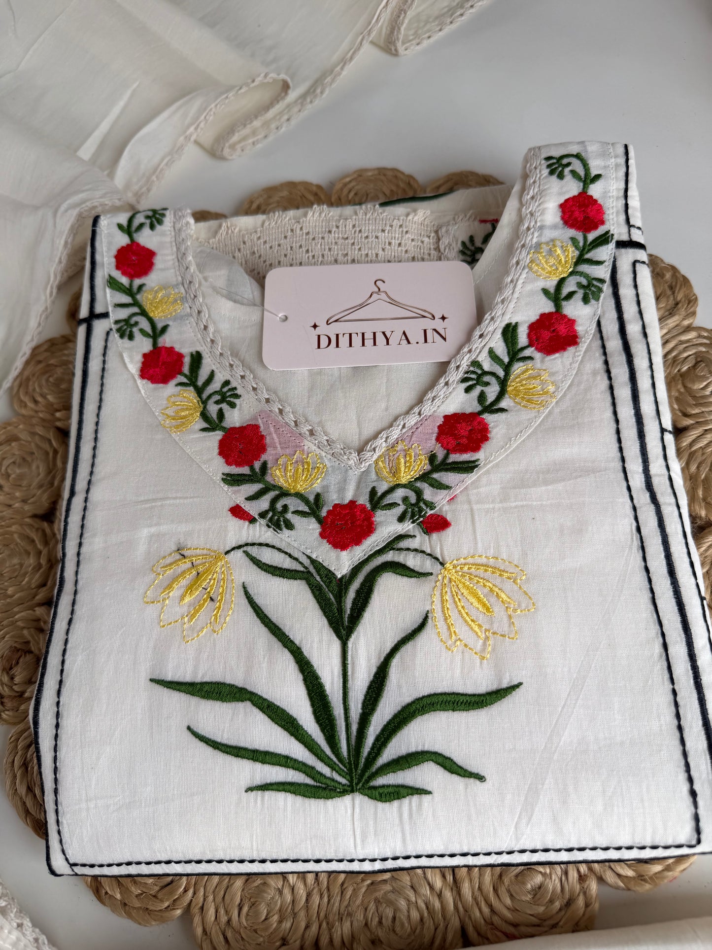 K670 - Mul cotton embroidered straight Kurti with pants and dupatta