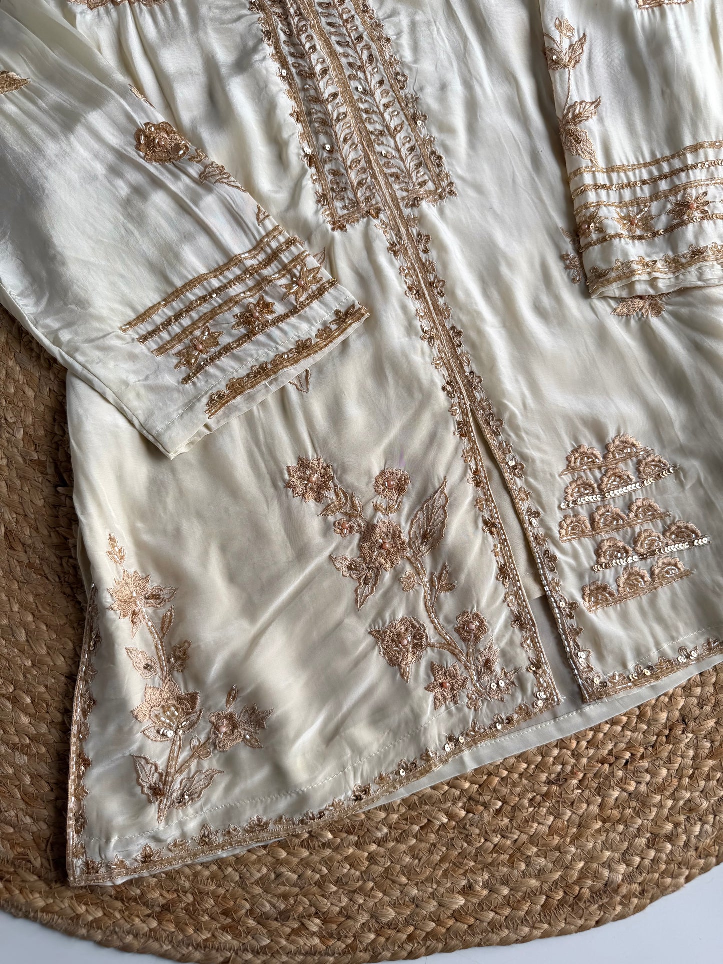 K656 - Pure crape handwork peplum Kurti with divider pants