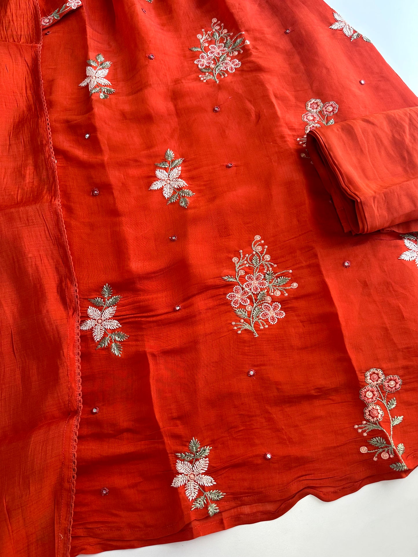 K466-Chanderi cotton Aline Kurti with pants and dupatta