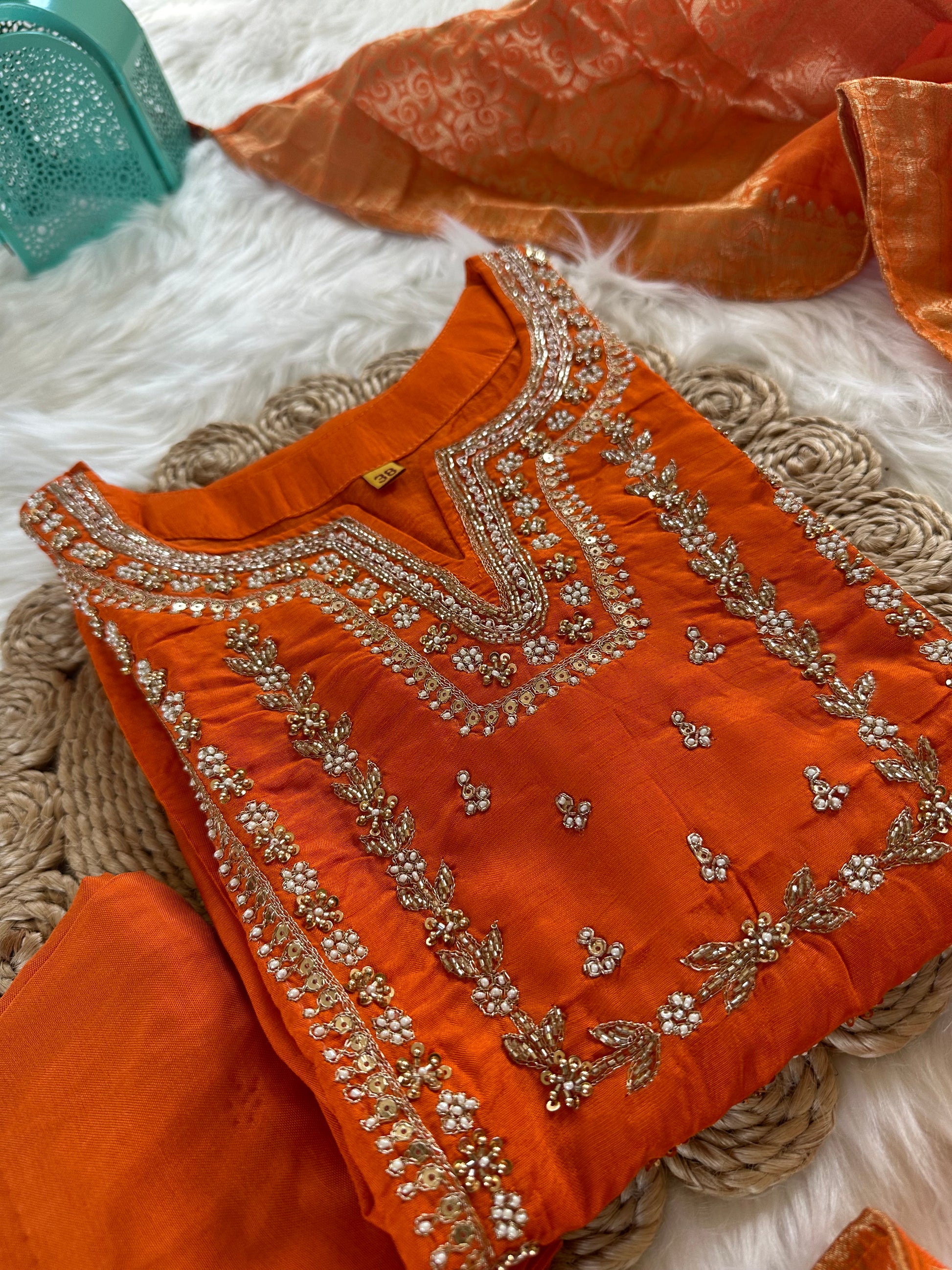 K119 - Russian silk kurti with pants and dupatta - Dithya.in