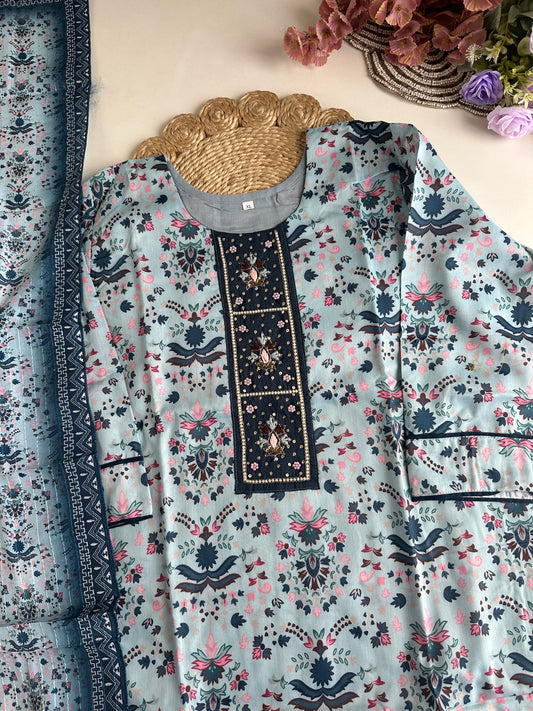 D286 - Roman silk straight kurti with pants and dupatta