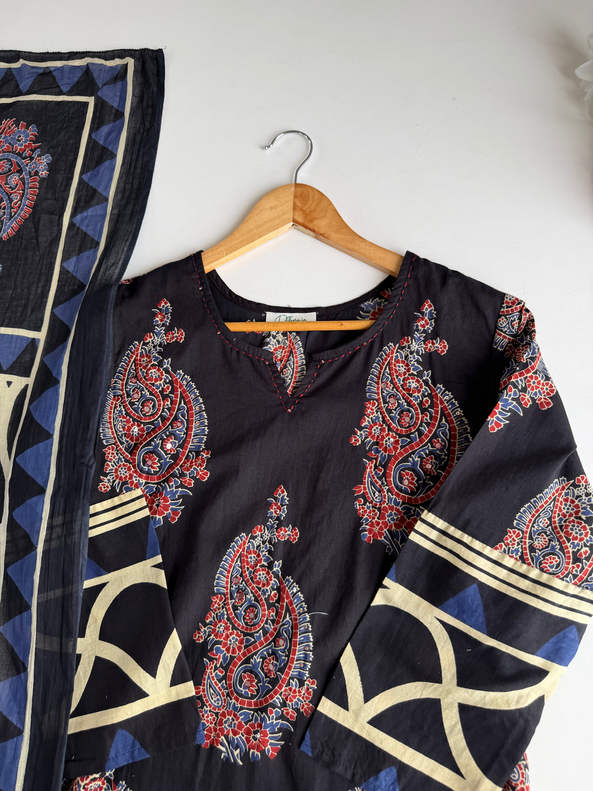K647 - Mul cotton embroidered straight Kurti with pants and dupatta