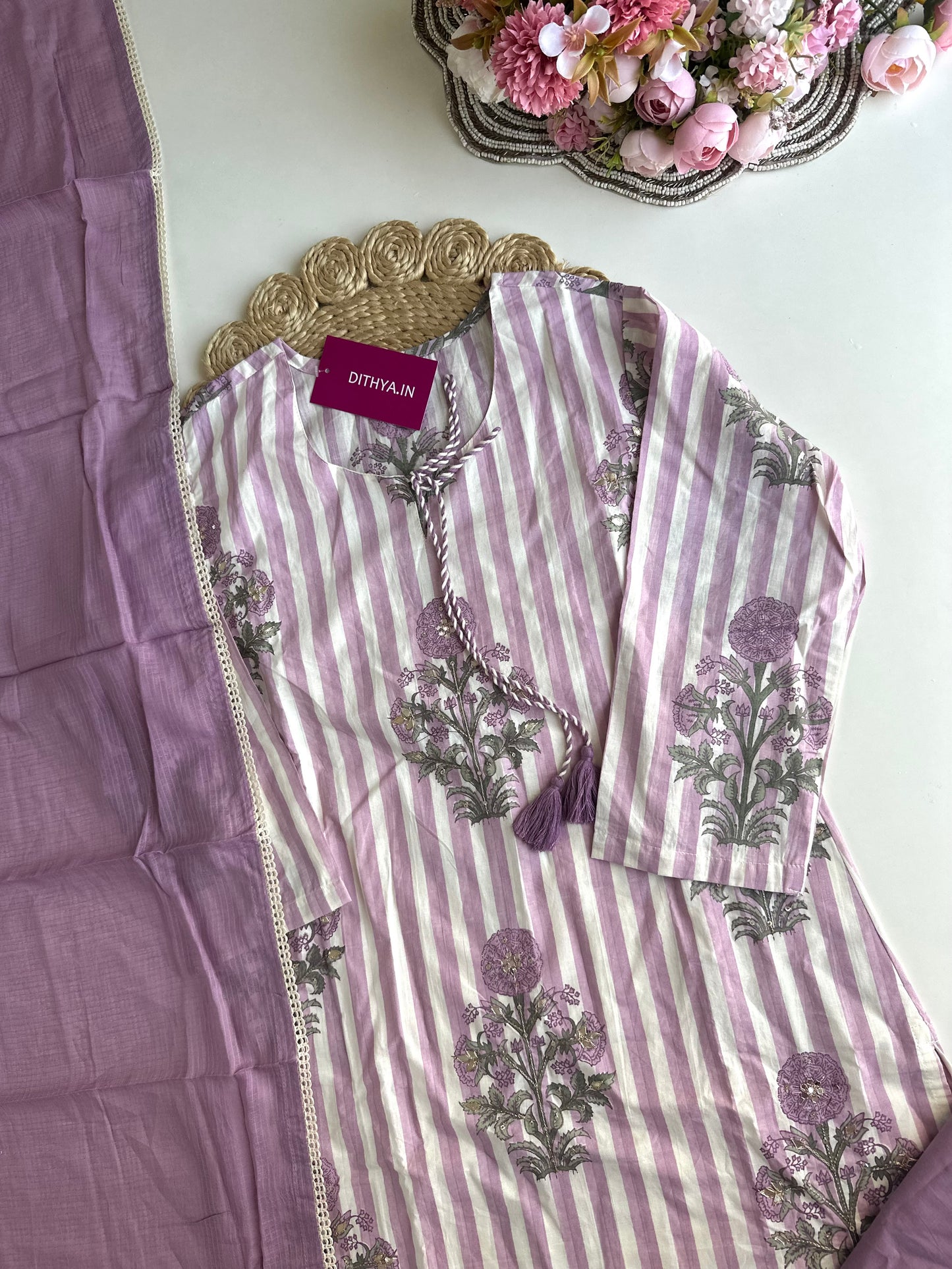 K056 - Cotton straight Kurti with pants and dupatta
