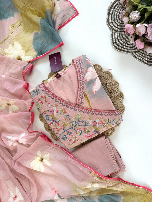 K294 - Mulmul cotton Anarkali with pants and dupatta