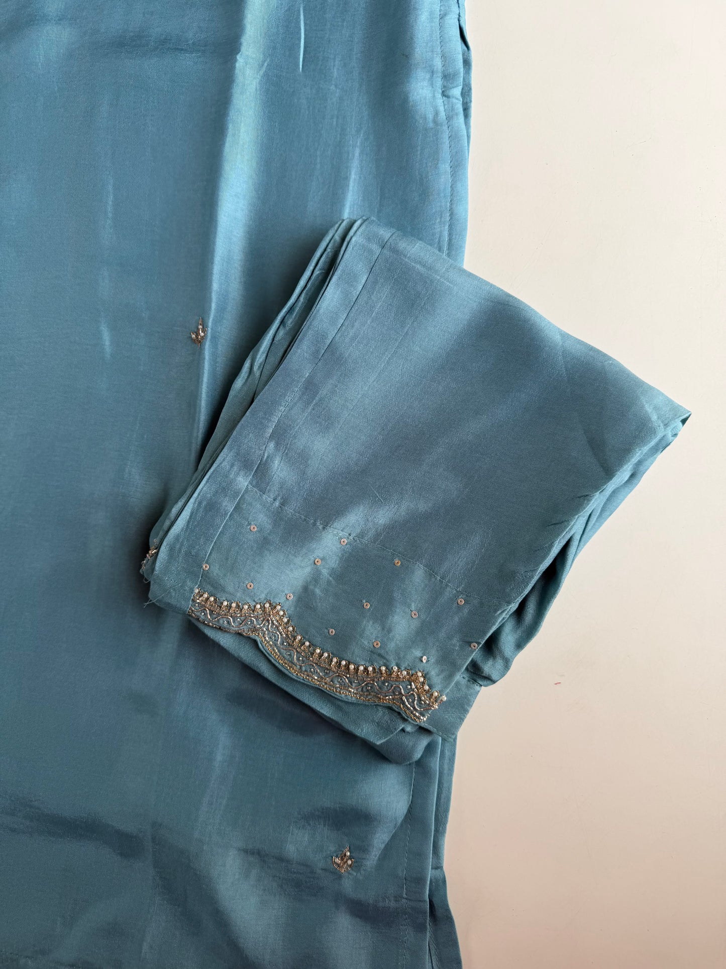 K366 - Russian silk handwork straight Kurti with pants and dupatta