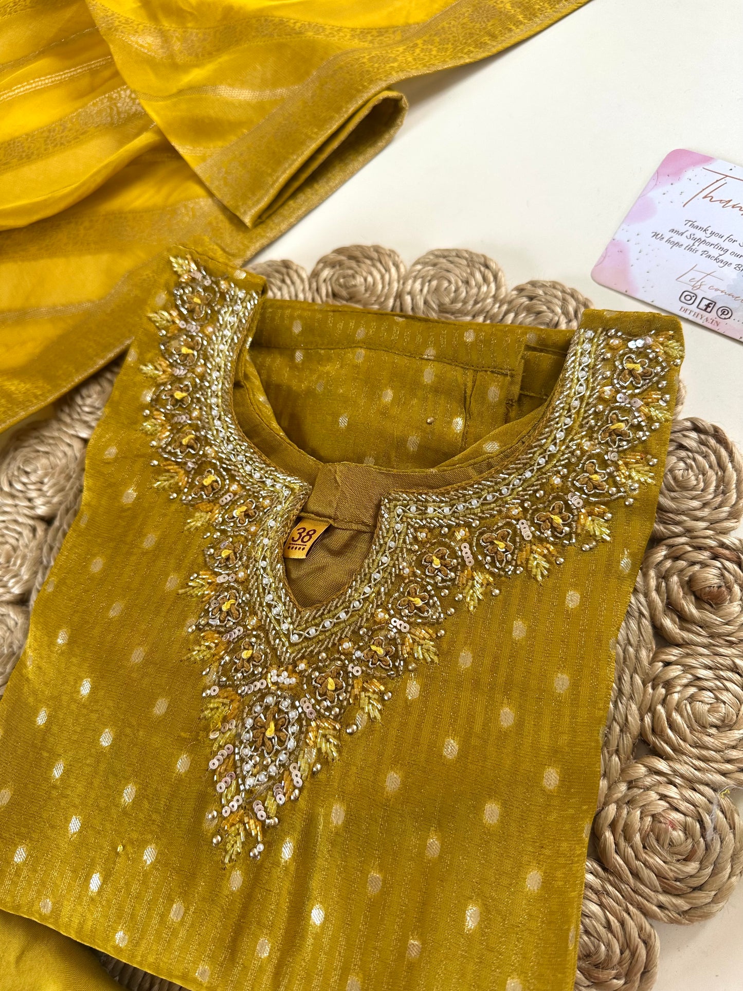 K136 - Shimmer Tissue silk straight kurti with pants and Banarasi silk dupatta .