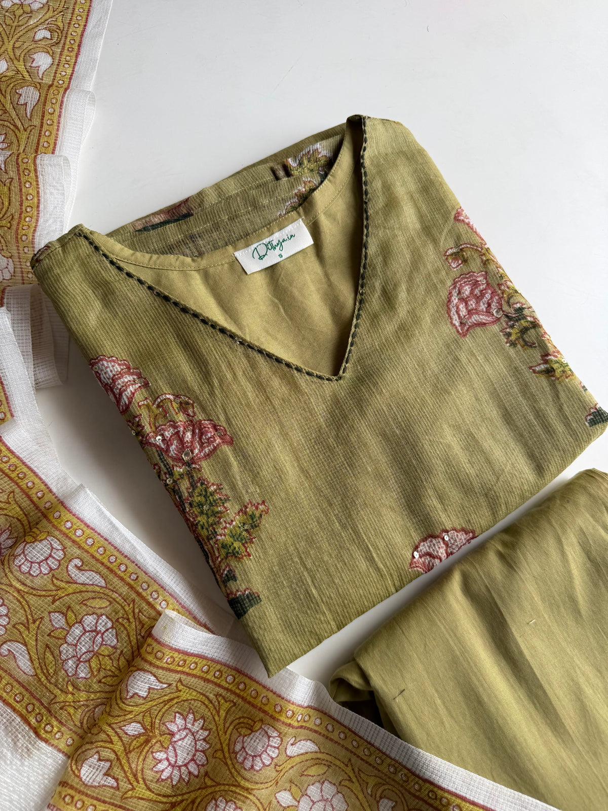 K601-Kota doriya embroidered straight Kurti with pants and dupatta