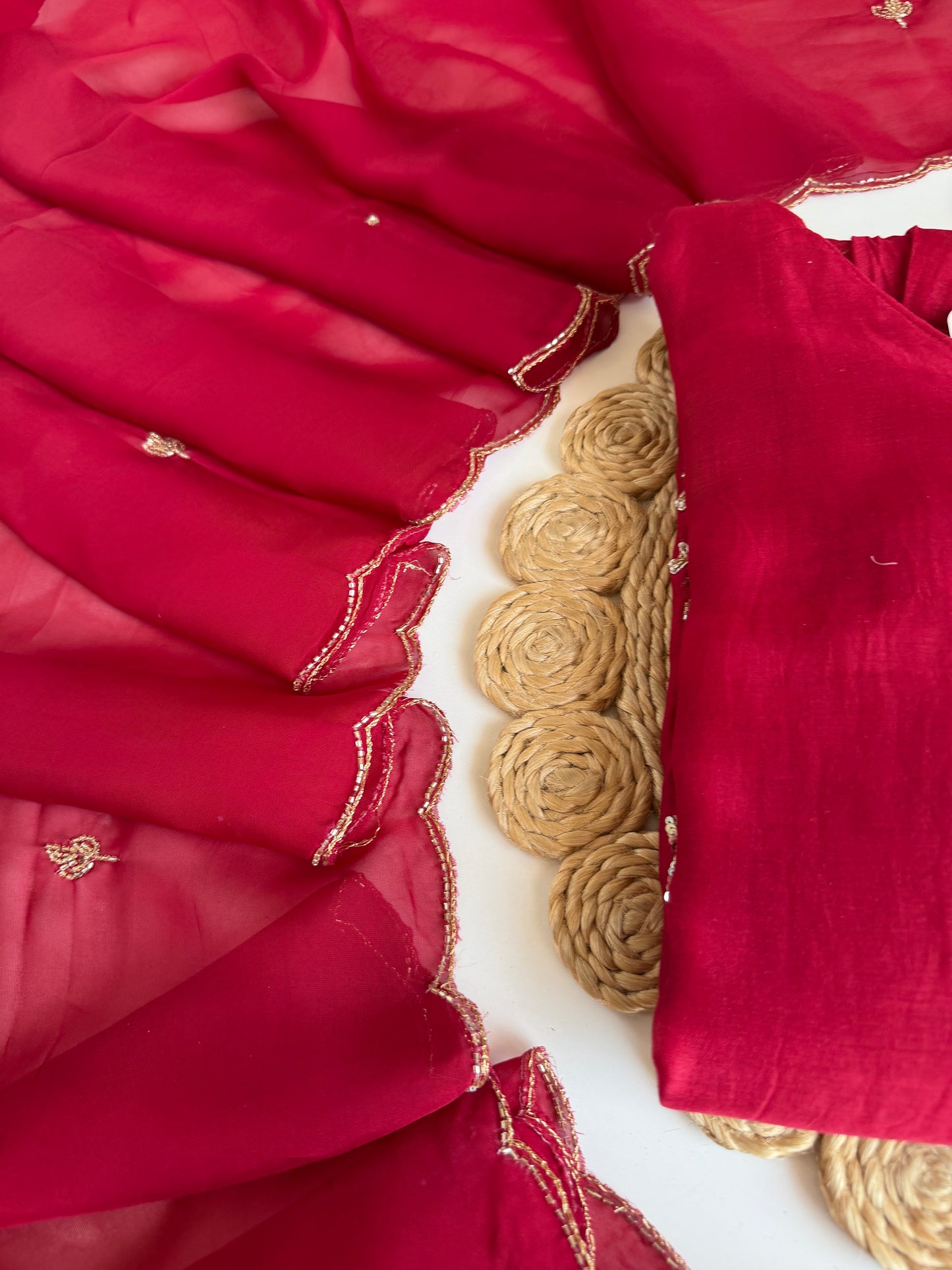 K106 - Mul chanderi handwork Aline Kurti with pants and dupatta